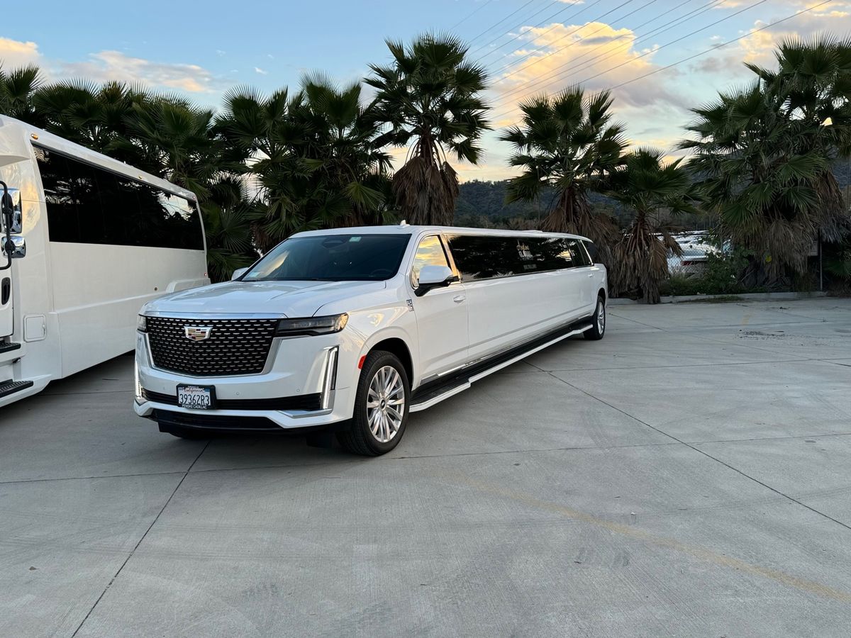White Cadillac Escalade super stretch limousine